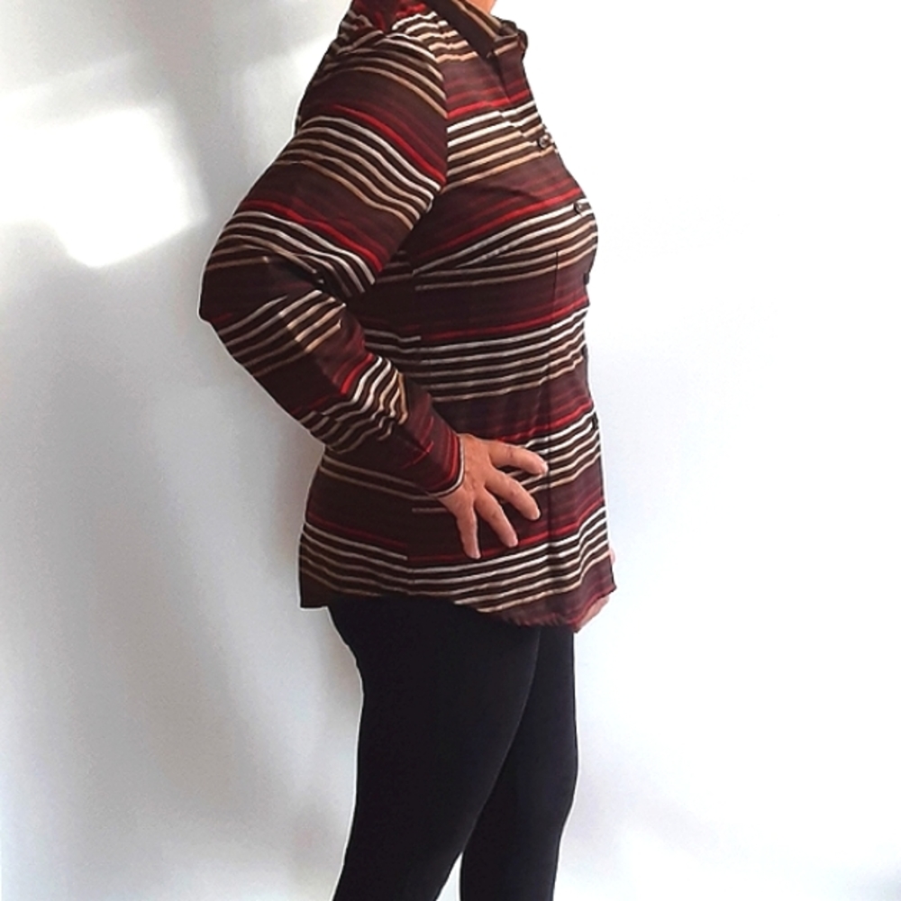 🎄3/15 FREE Coldwater Creek Sateen No Iron blouse long sleeve striped tailored